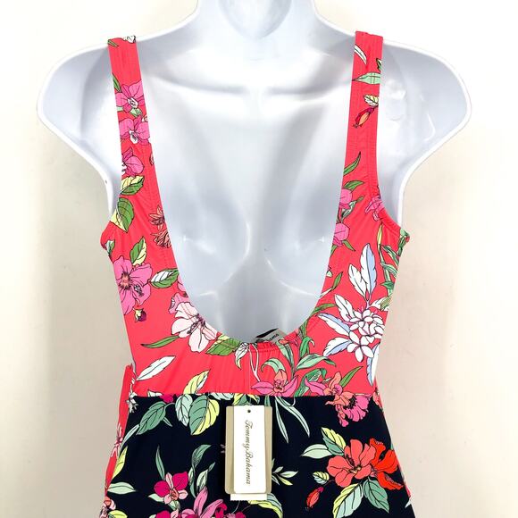 TOMMY BAHAMA Summer One-Piece Swimsuit Small Red Black Floral Wrap-Front NWT - Picture 7 of 12